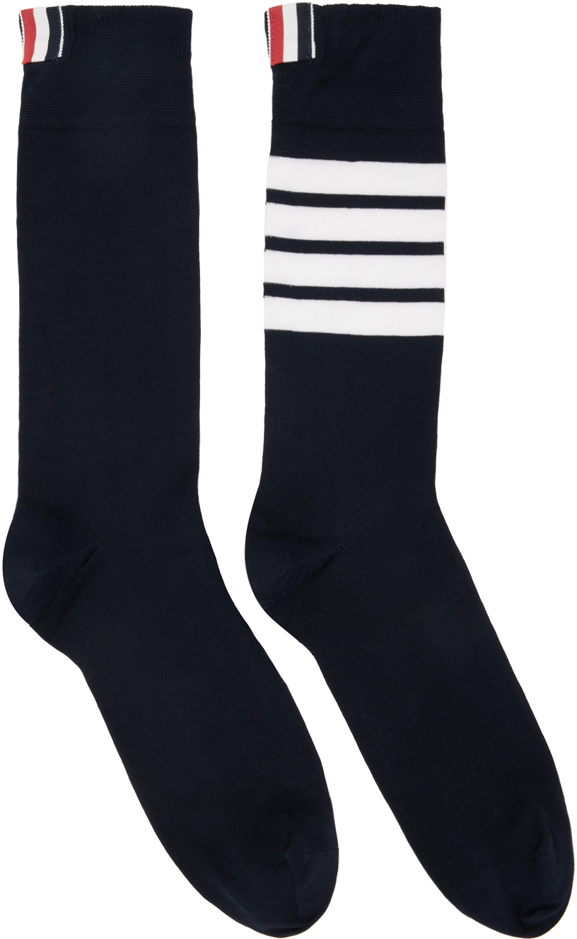 Shop Thom Browne Navy 4-bar Socks In 415 Navy