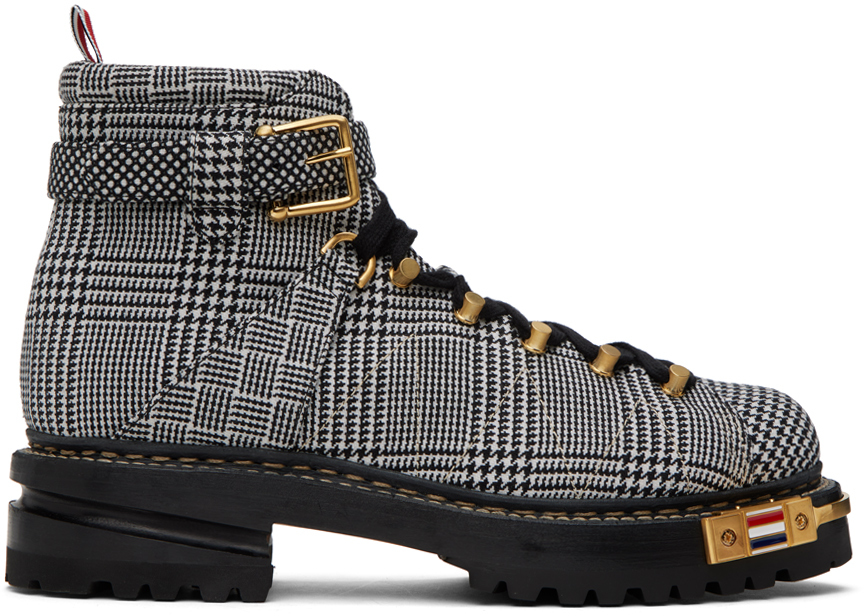 Thom Browne Black & White Engineered Hiking Boots In 980 Blk/wht