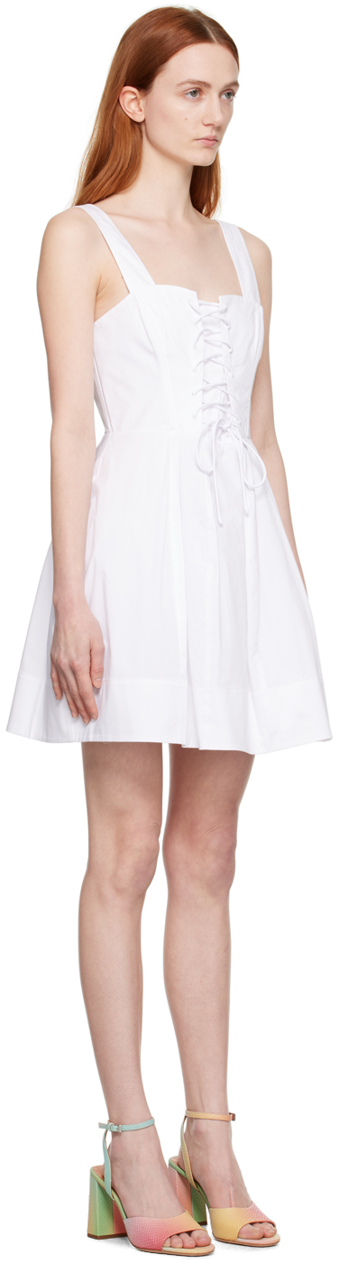 Staud Sutton Lace-up Stretch-cotton Mini Dress In White