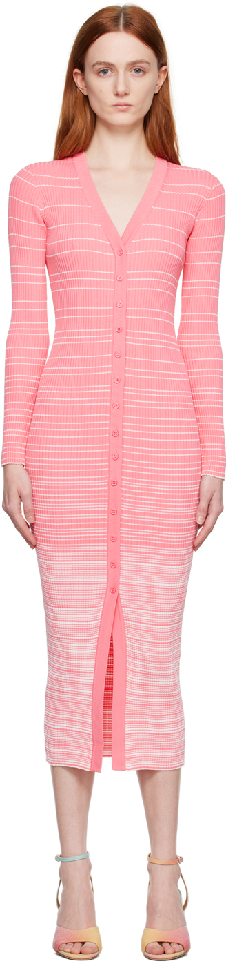 Staud Shoko Stripe Long Sleeve Sweater Dress In Coral Pink/white
