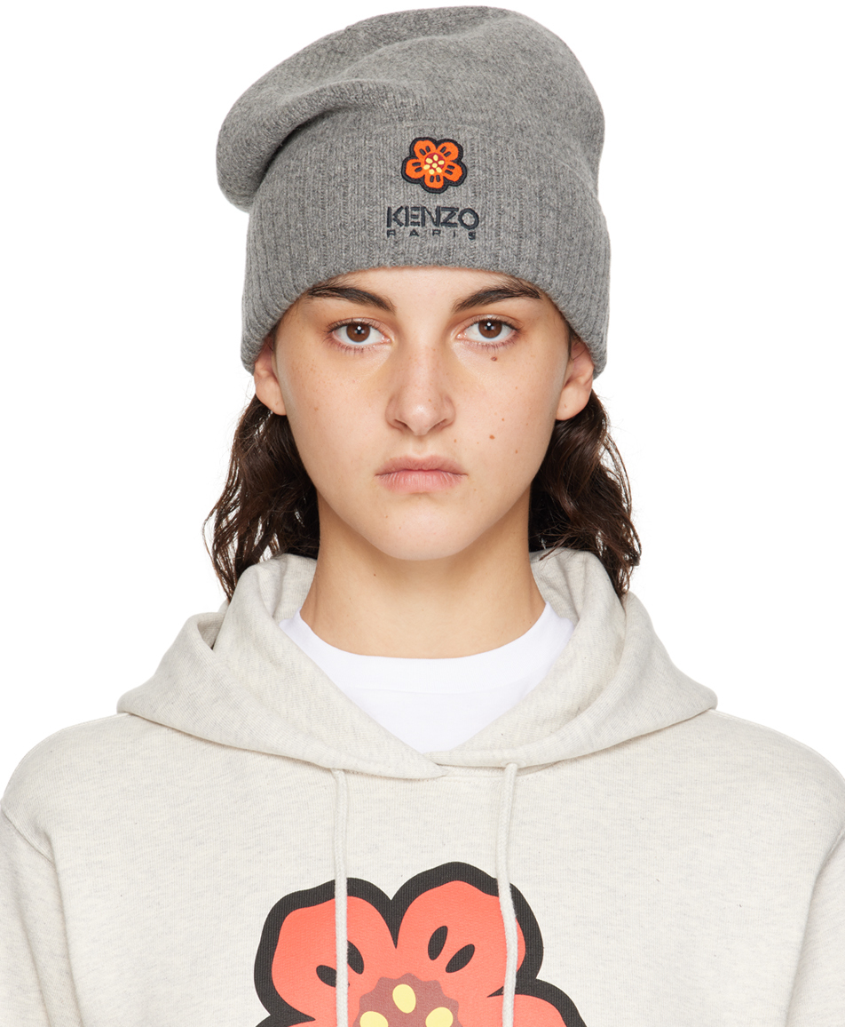 Gray Kenzo Paris Boke Flower Beanie by Kenzo on Sale