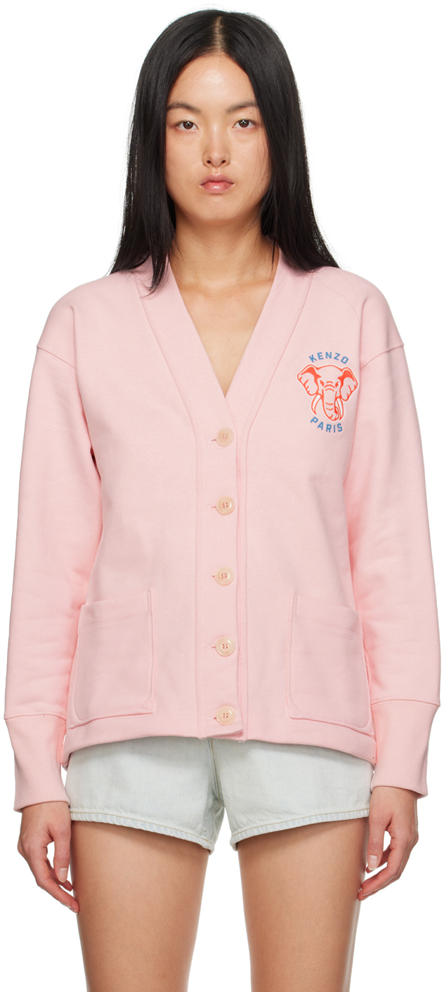 Shop Kenzo Pink  Paris Elephant Cardigan In 34 Faded Pink