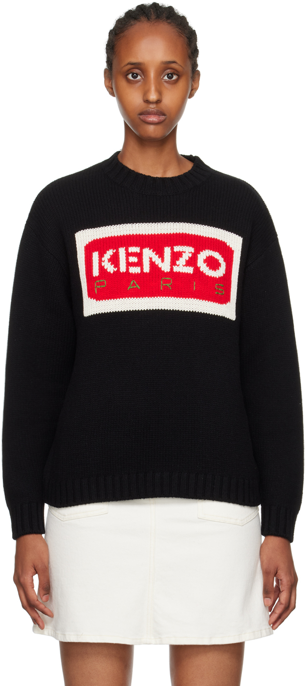 Shop Kenzo Black  Paris Intarsia Sweater