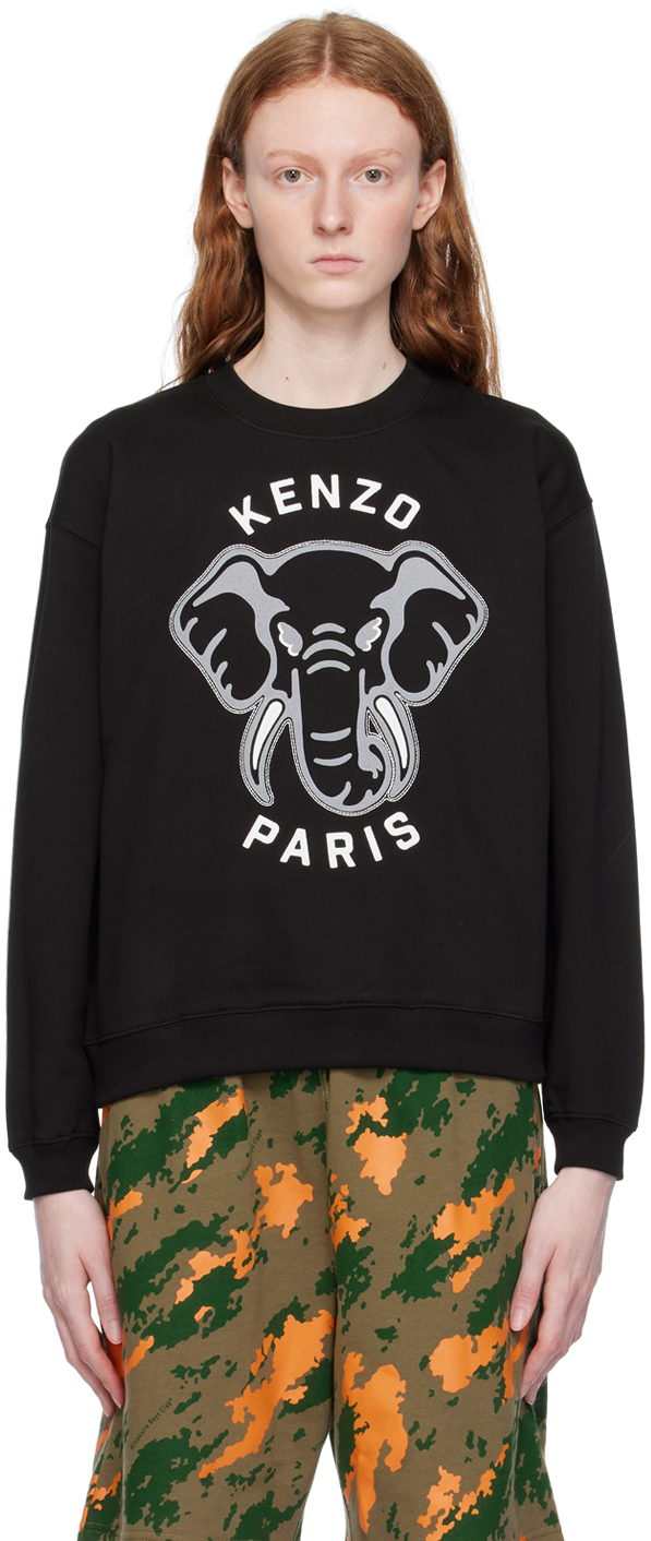 KENZO BLACK KENZO PARIS ELEPHANT 'VARSITY JUNGLE' SWEATSHIRT