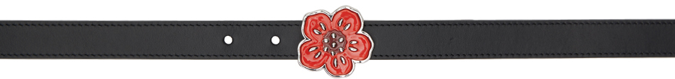 Shop Kenzo Black  Paris Thin Boke Flower Reversible Belt In 99 - Black