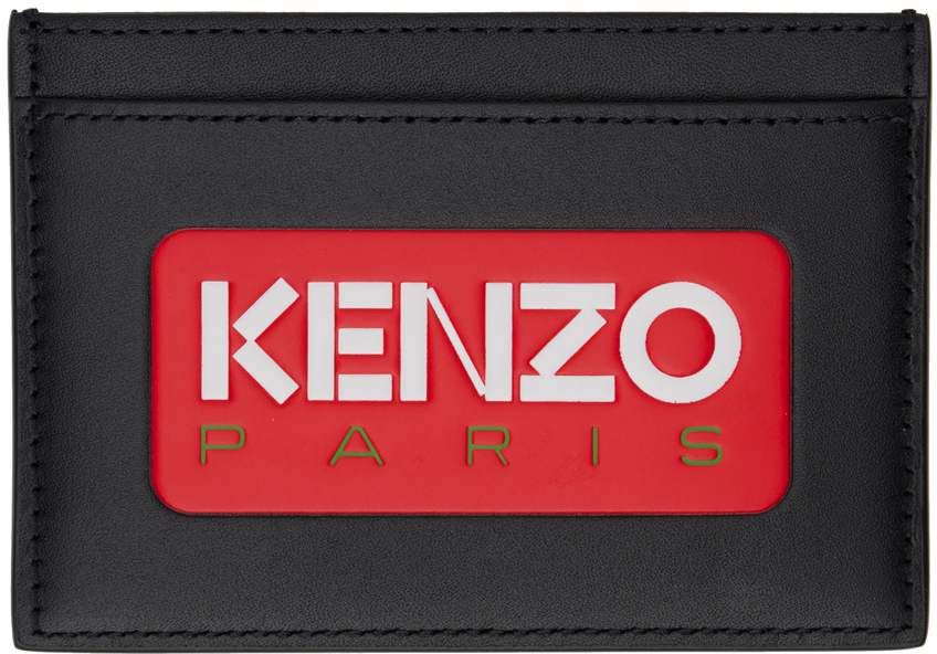 Kenzo Black  Paris Leather Card Holder In 99 - Black