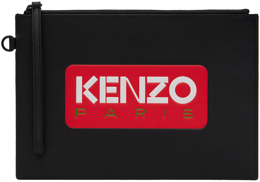 Kenzo Black  Paris Large Printed Pouch In 99 - Black