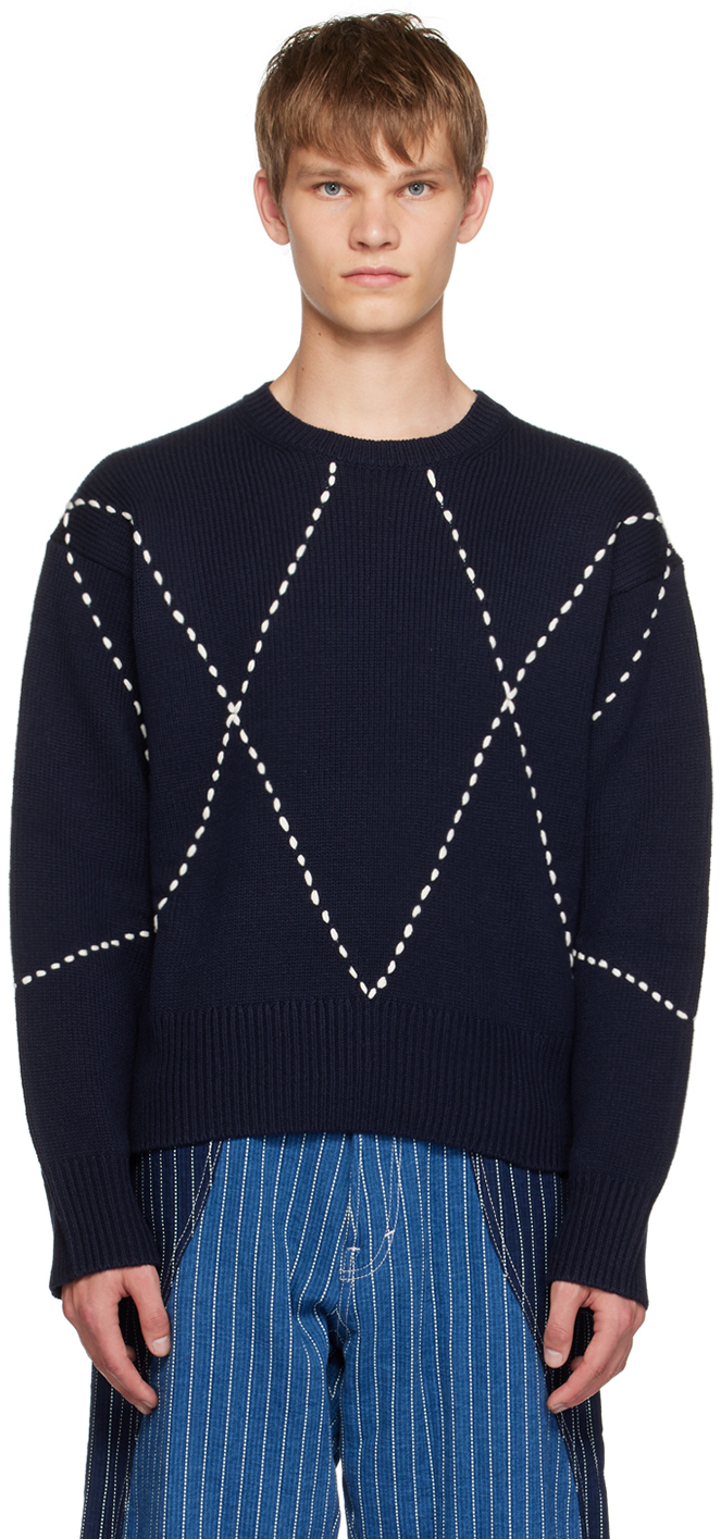 Shop Kenzo Navy  Paris Sashiko Stitch Sweater In 77 - Midnight Blue