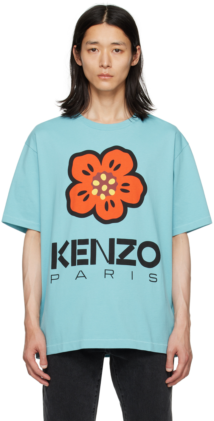 Kenzo Boke Flower Cotton T-shirt In Cyan