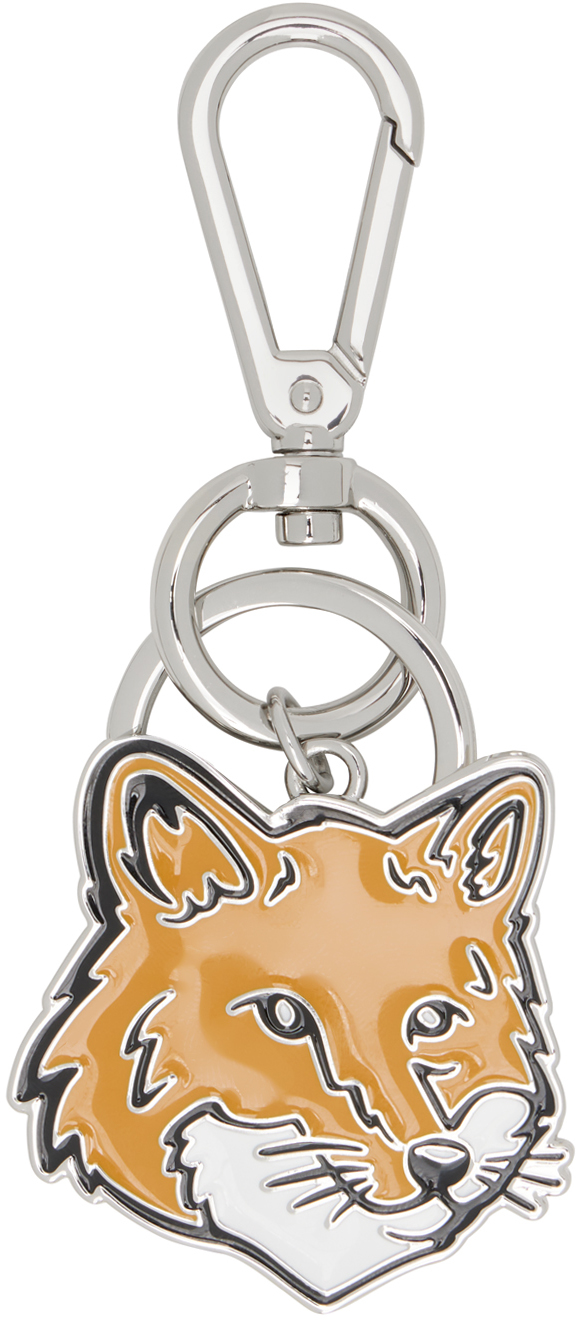 Shop Maison Kitsuné Silver & Orange Bold Fox Head Keychain