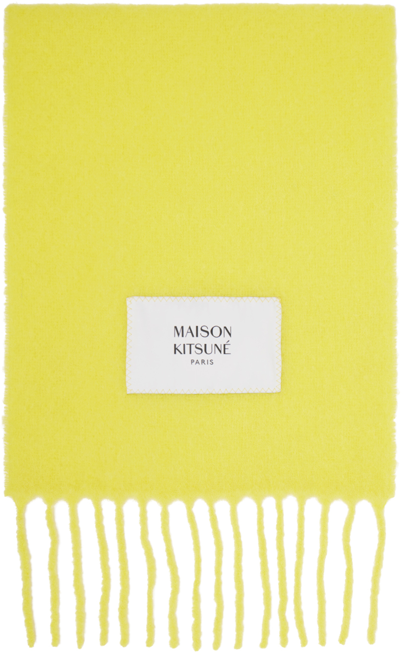 Maison Kitsuné Yellow Plain Scarf In Lemon