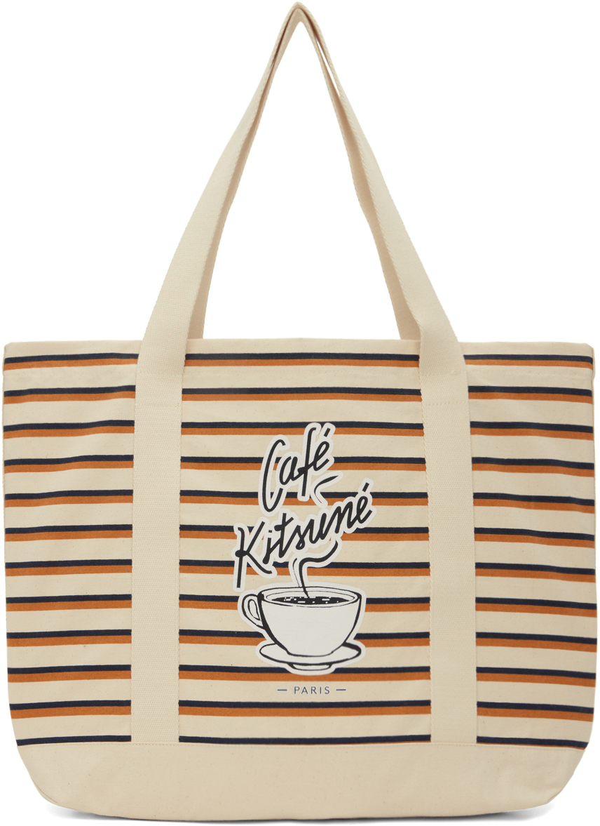 Maison Kitsuné Off-white Coffee Cup Tote In Fox/white/navy