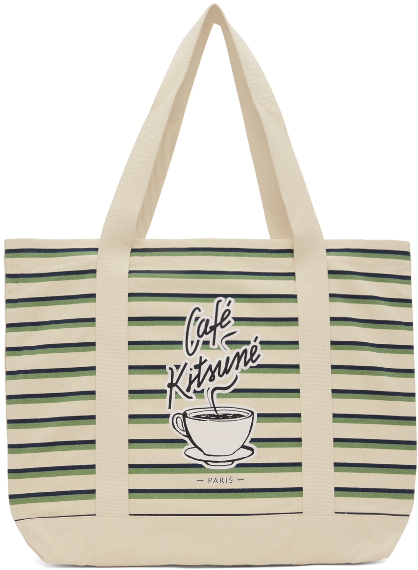 Maison Kitsuné Off-white Coffee Cup Tote In Matcha/white/navy