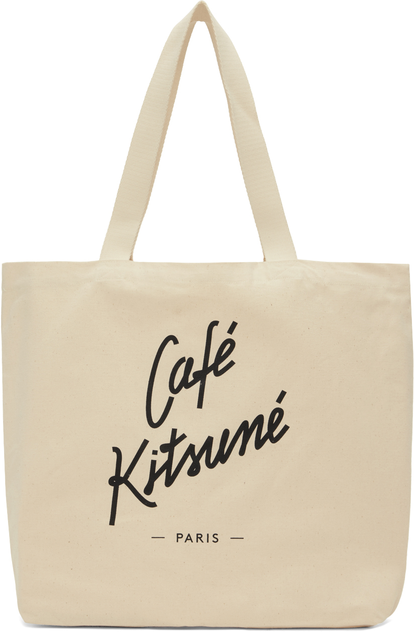 Maison Kitsuné Beige 'café Kitsuné' Tote In Latte