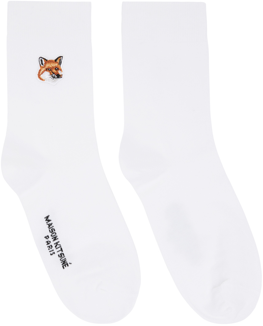 Maison Kitsuné White Hotel Olympia Edition Fox Head Socks In P101 White