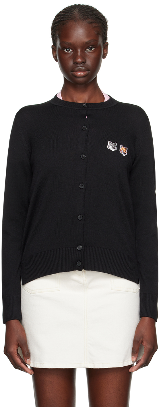 Maison Kitsuné: Black Double Fox Head Patch Cardigan