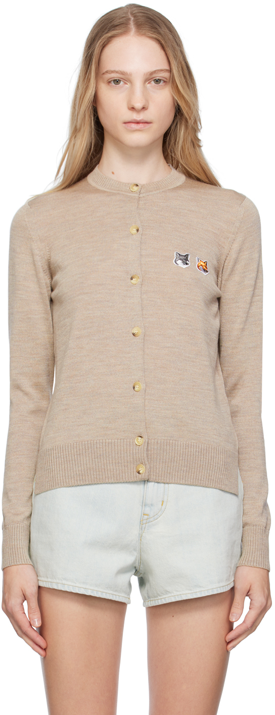 Beige Double Fox Head Cardigan by Maison Kitsuné on Sale