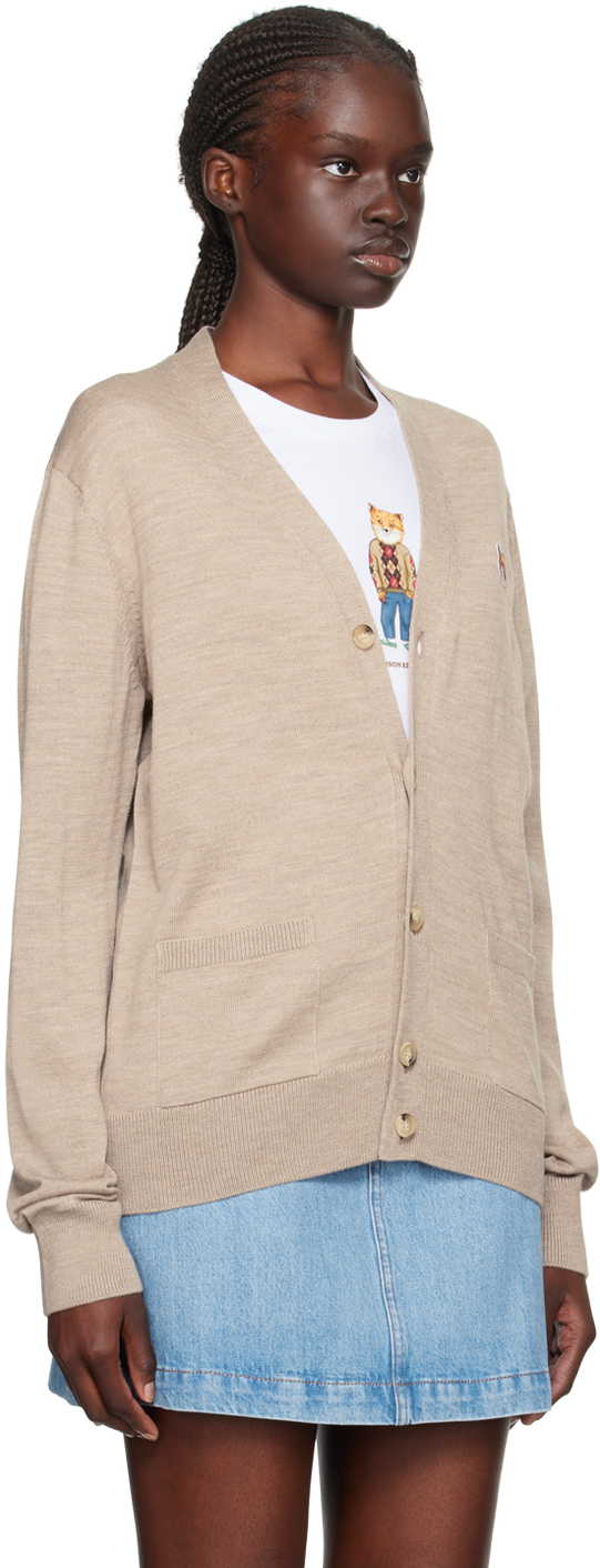 MAISON KITSUNÉ BEIGE FOX HEAD CARDIGAN