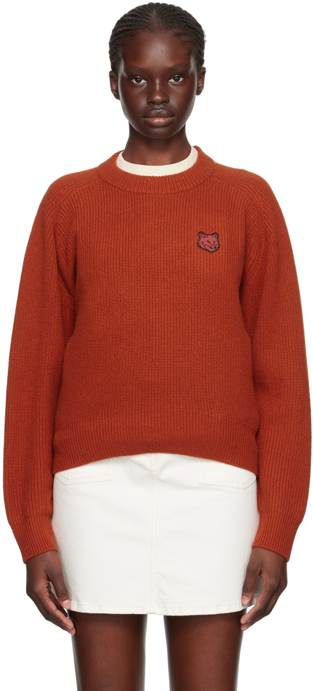 Red Bold Fox Head Sweater by Maison Kitsuné on Sale