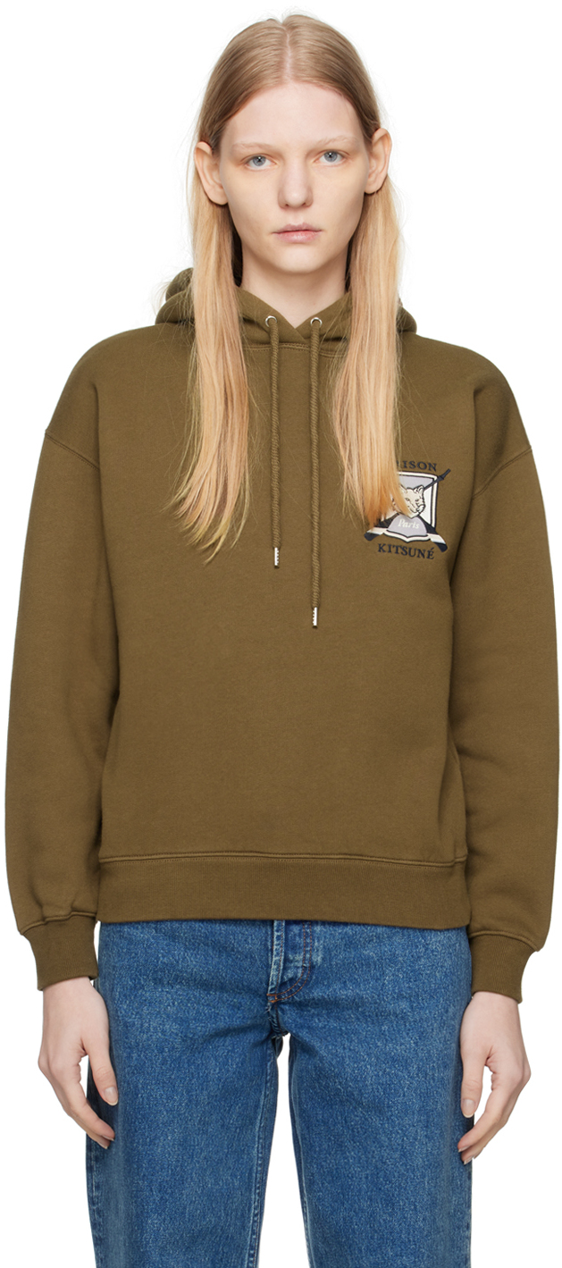 【送料&関税込】Maison KitsunAC College Fox Sweatshirt Khaki College Fox Hoodie by Maison Kitsuné on Sale