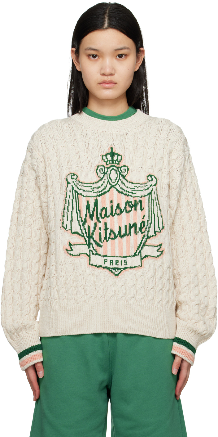 Maison Kitsuné White Hotel Olympia Edition Crest Sweatshirt In P701 Ecru