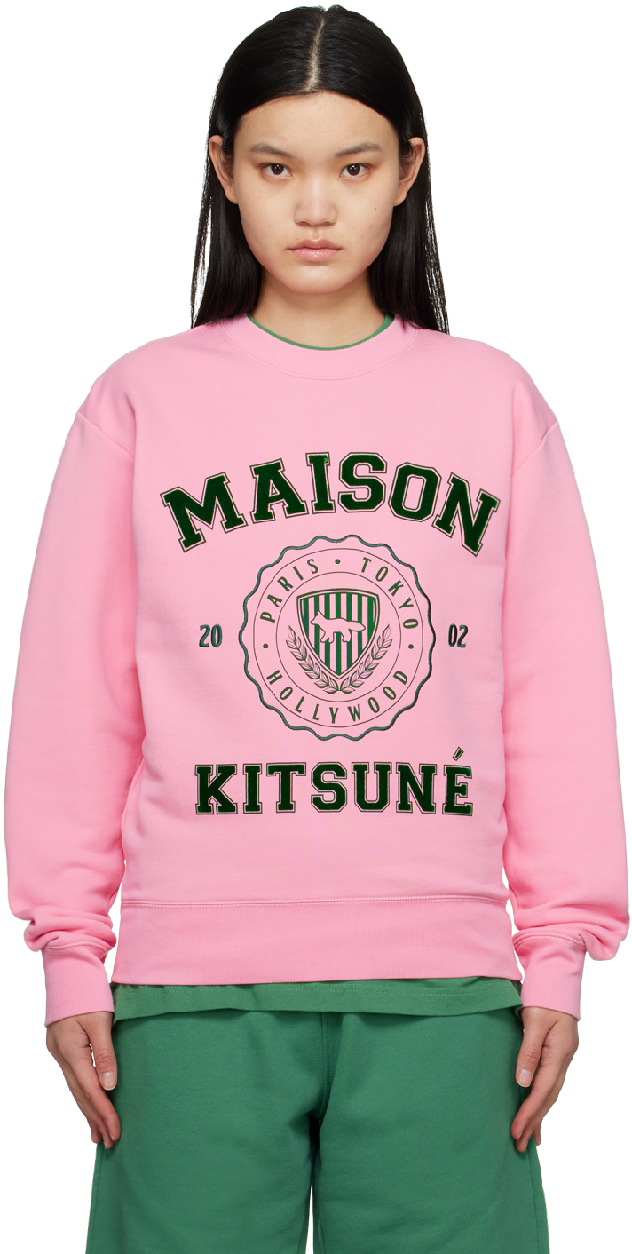 MAISON KITSUNÉ PINK HOTEL OLYMPIA EDITION VARSITY SWEATSHIRT