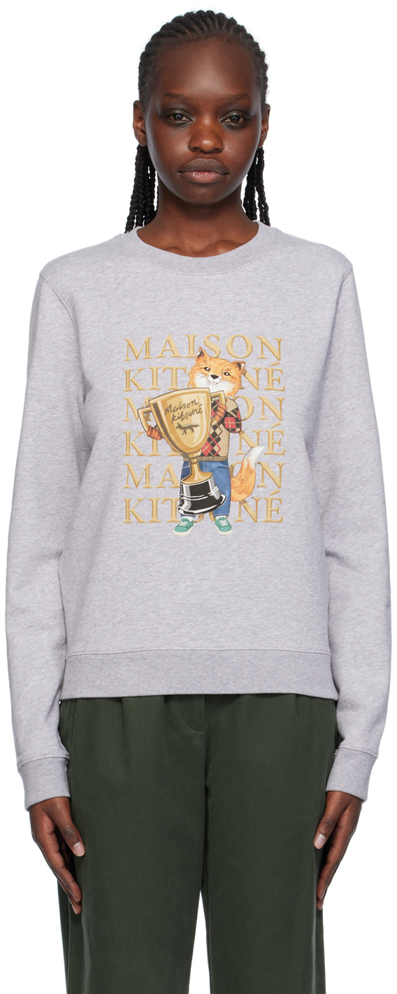 Maison Kitsuné "fox Champion" Crew Neck Sweatshirt In Grey