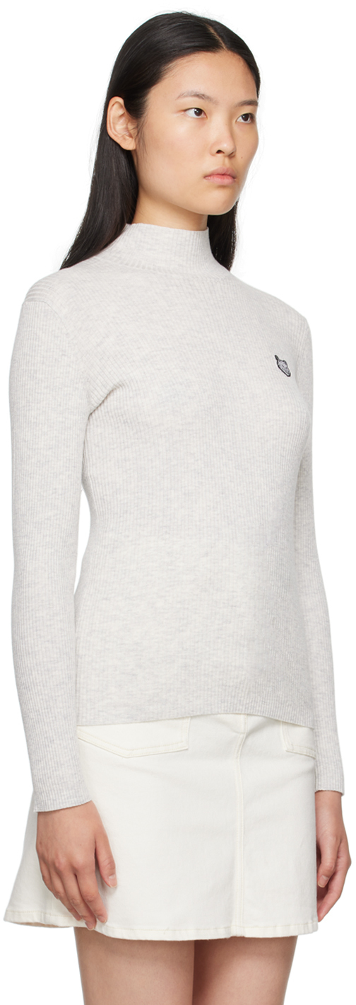 Shop Maison Kitsuné Gray Bold Fox Head Turtleneck In Light Grey Melange