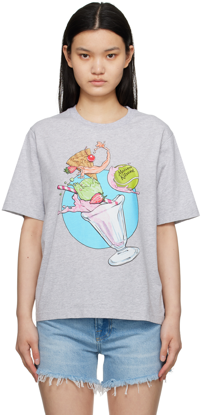 Maison Kitsuné Gray Hotel Olympia Edition Ice Cream Splash T-shirt In H120 Light Grey Mela