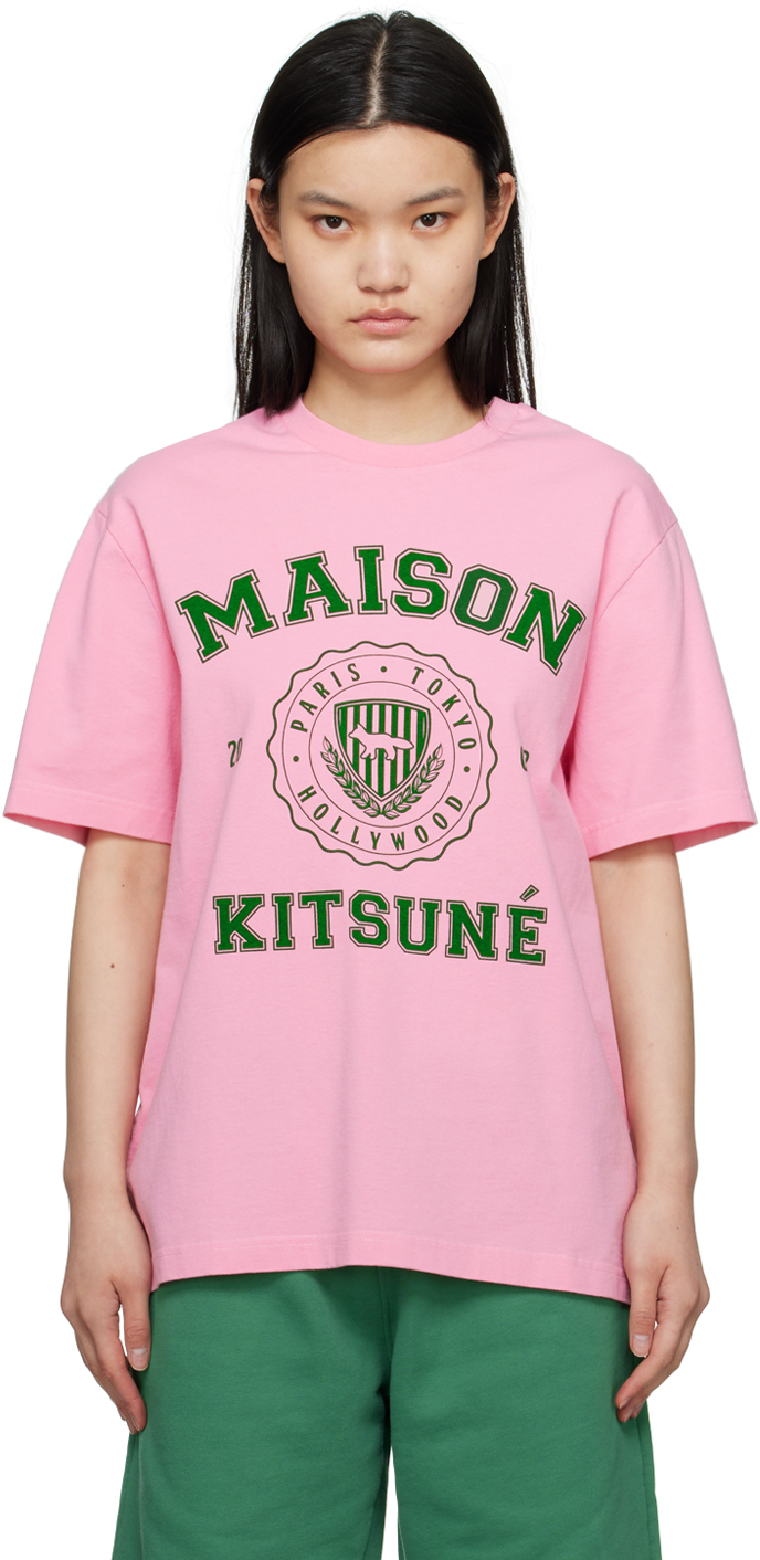 Maison Kitsuné Pink Hotel Olympia Edition Varsity T-shirt In P622 Strawberry