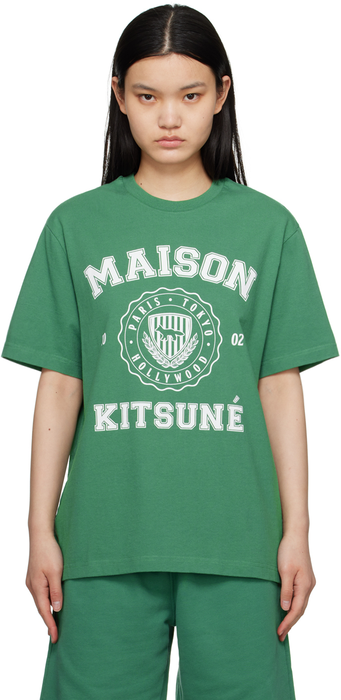 Maison Kitsuné Green Hotel Olympia Edition Varsity T-shirt In P376 Tropical Green