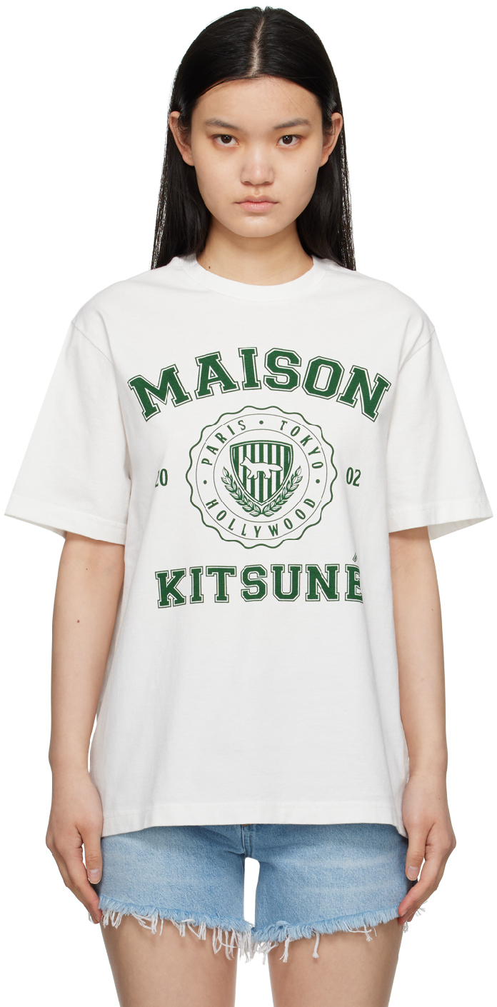 Maison Kitsuné White Hotel Olympia Edition Varsity T-shirt In P103 Off-white