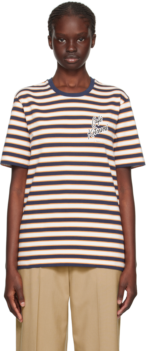 Maison Kitsuné Multicolor Striped T-shirt In Navy/white/fox