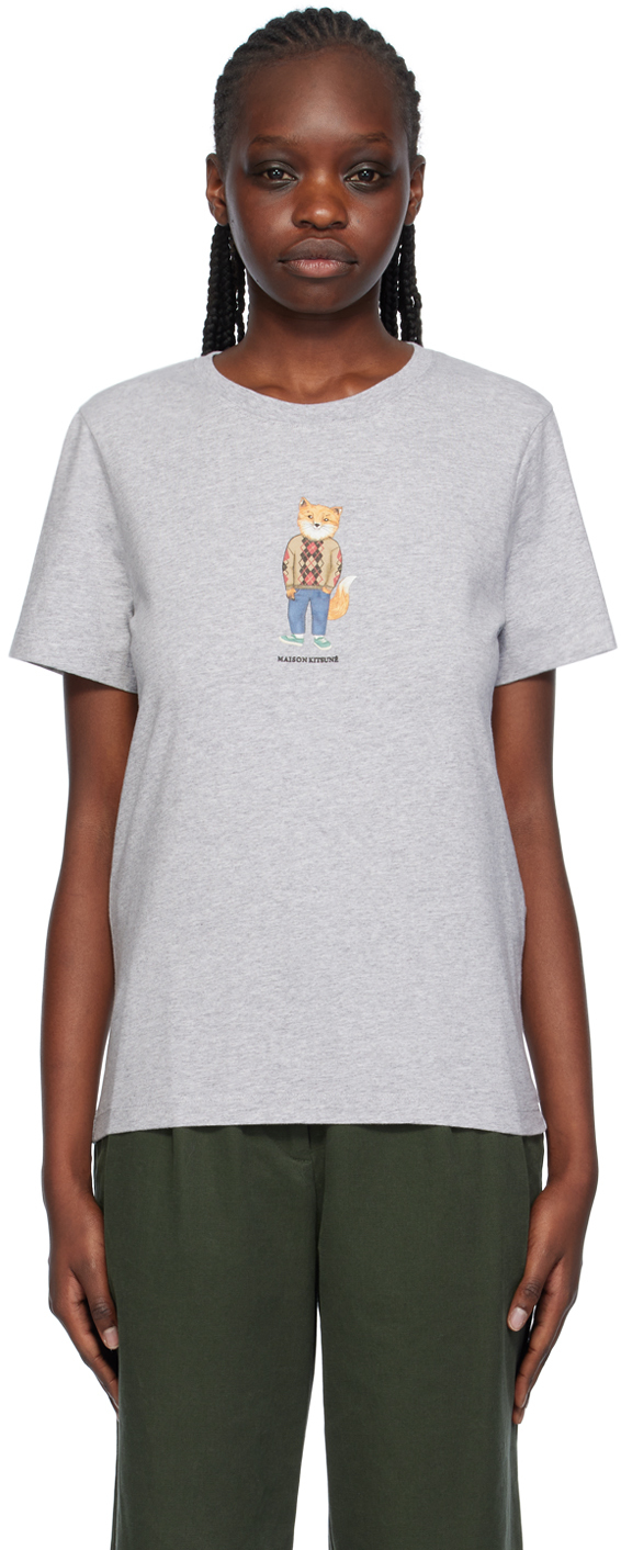 Gray Dressed Fox T-Shirt by Maison Kitsuné on Sale