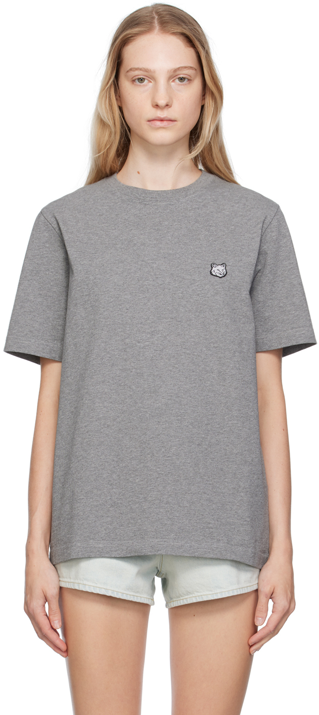Gray Bold Fox Head T-Shirt by Maison Kitsuné on Sale