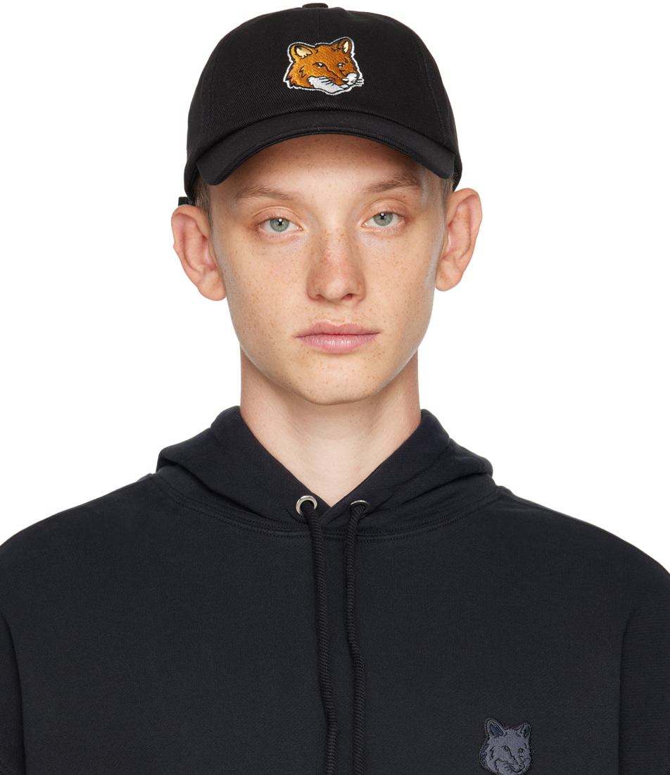 Maison Kitsuné Black Bold Fox Head Cap In P199 Black