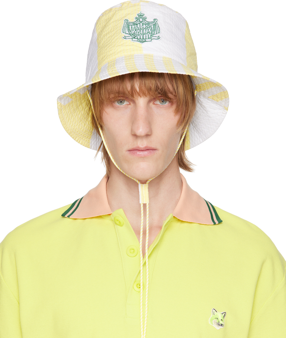 Maison Kitsuné Logo-patch Bucket Hat In S725 Lemon Stripes