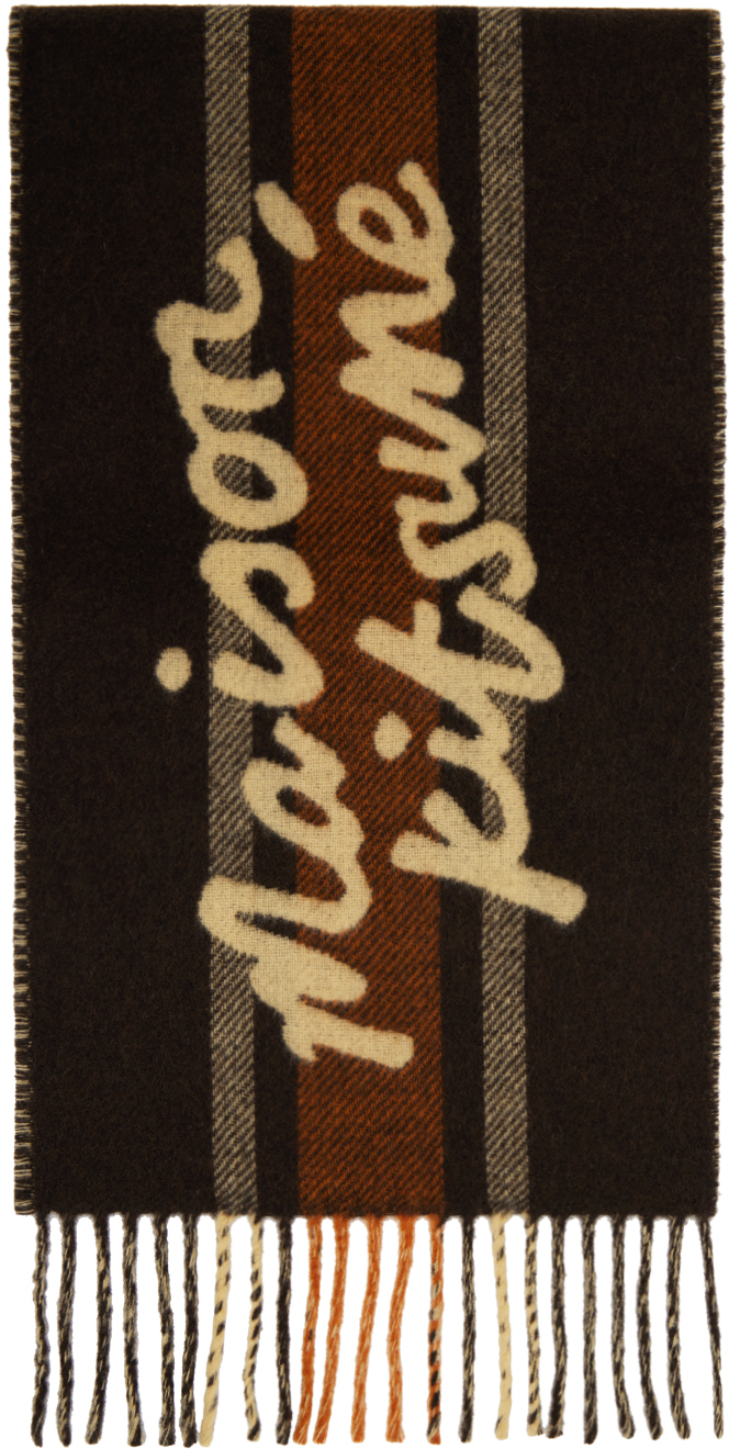 Maison Kitsuné Brown Striped Scarf In S298 Pecan Brown/che