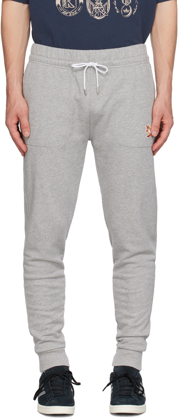 Shop Maison Kitsuné Gray Chillax Fox Sweatpants In H150 Grey Melange
