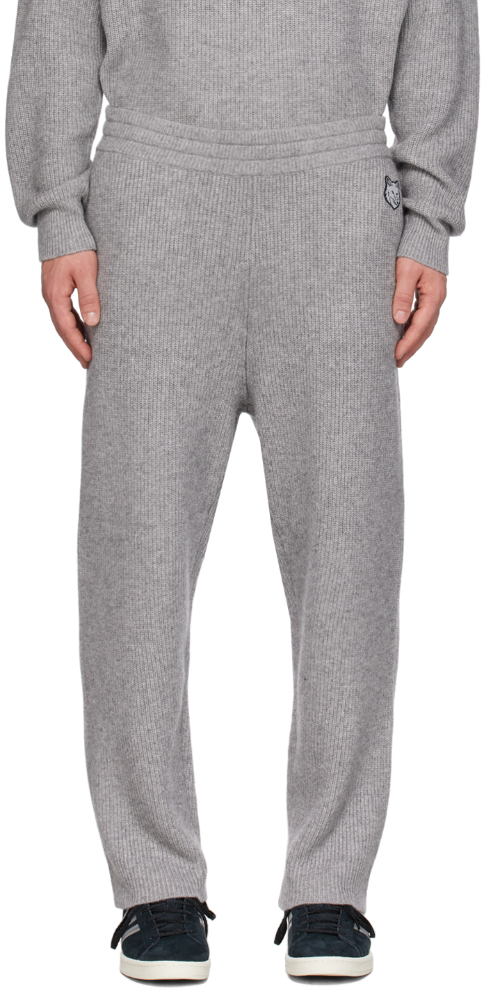 Maison Kitsuné Gray Patch Sweatpants In H150 Grey Melange