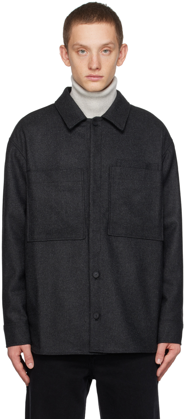 Maison Kitsuné Gray Patch Pocket Shirt In H190 Anthracite Mela