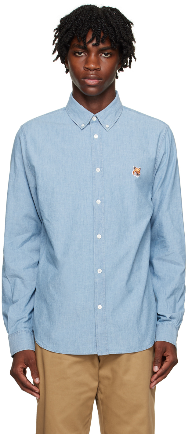 Maison Kitsuné Blue Fox Head Shirt In Light Blue | ModeSens