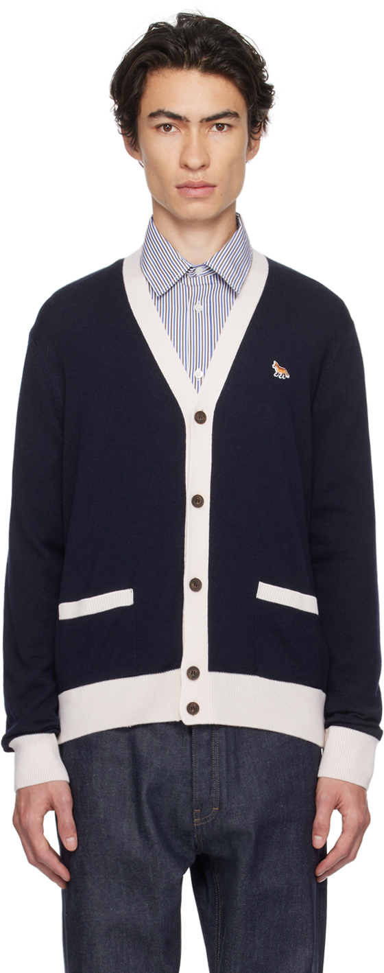 Navy Baby Fox Cardigan by Maison Kitsuné on Sale