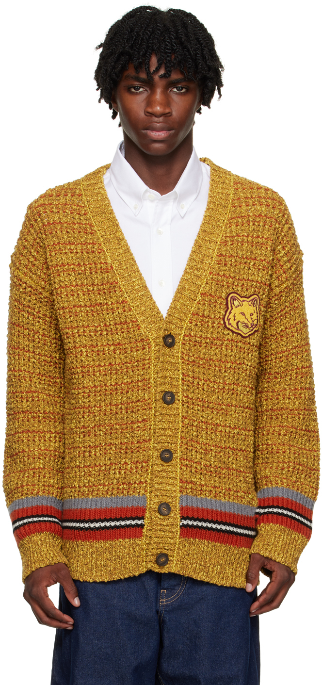 Maison Kitsuné Fox-patch Chunky-knit Cardigan In H775 Mustard Melange
