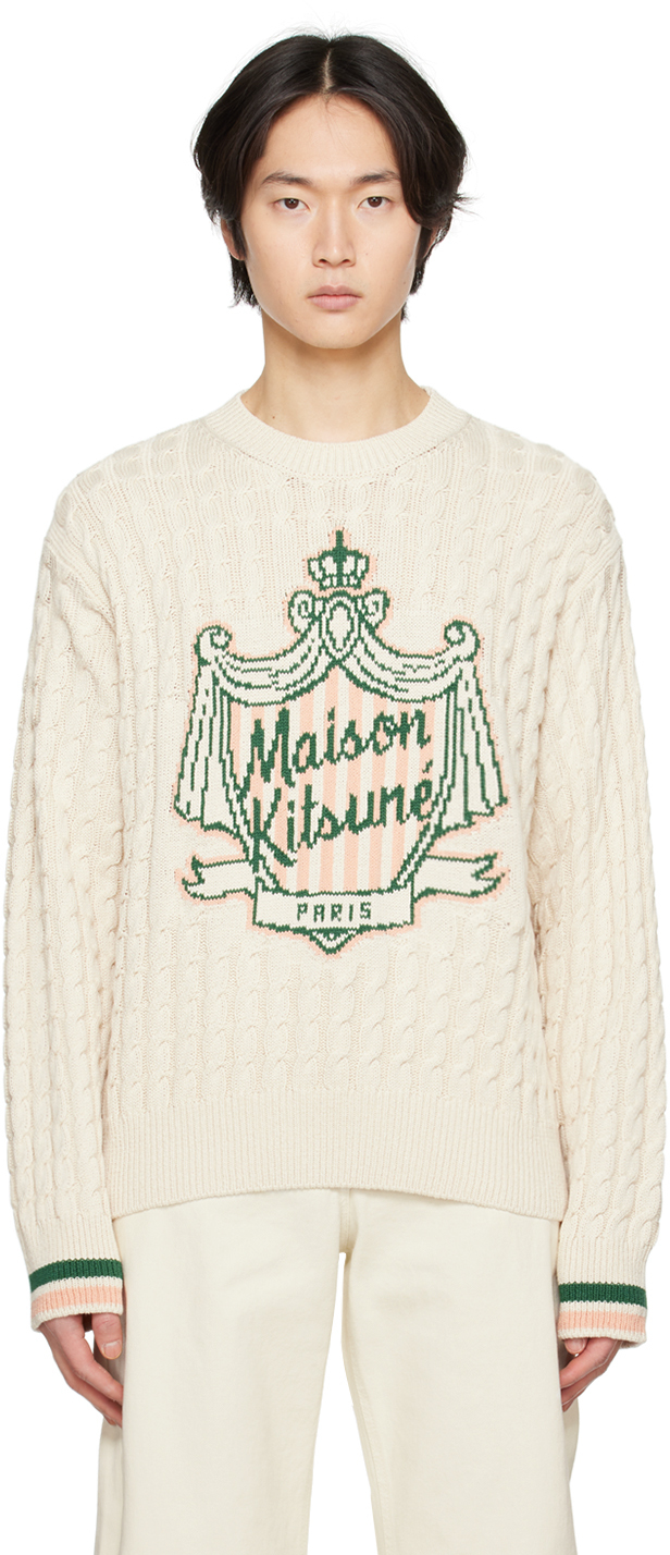 Maison Kitsuné Beige Crest Sweater In P701 Ecru