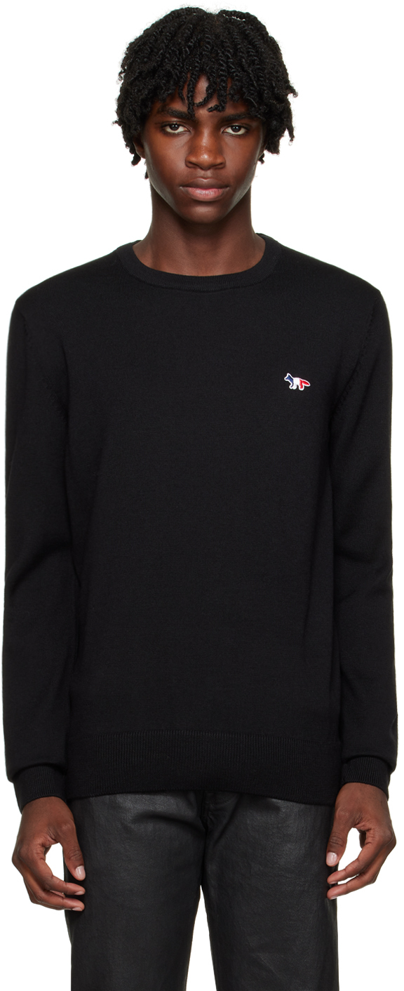 Shop Maison Kitsuné Black Tricolor Fox Sweater In P199 Black