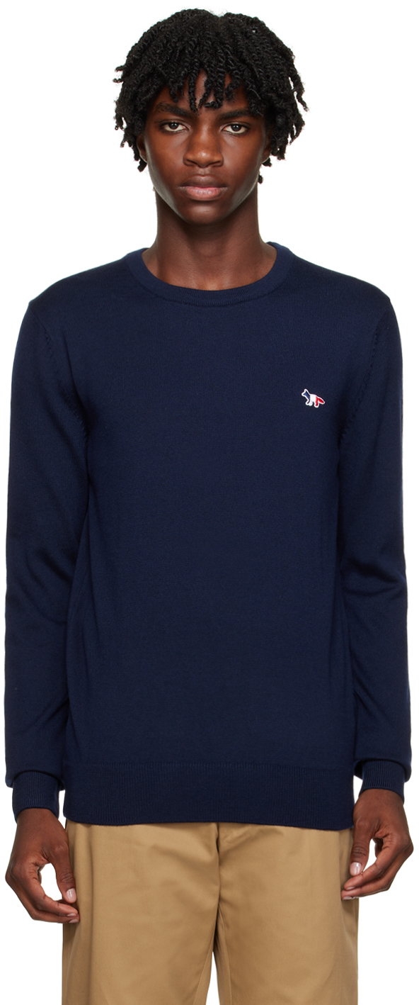 Maison Kitsuné: Navy Tricolor Fox Sweater | SSENSE