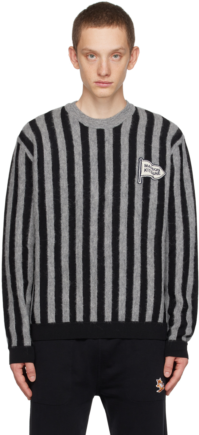 Maison Kitsuné Black & Gray Striped Sweater In S197 Black/stone Str