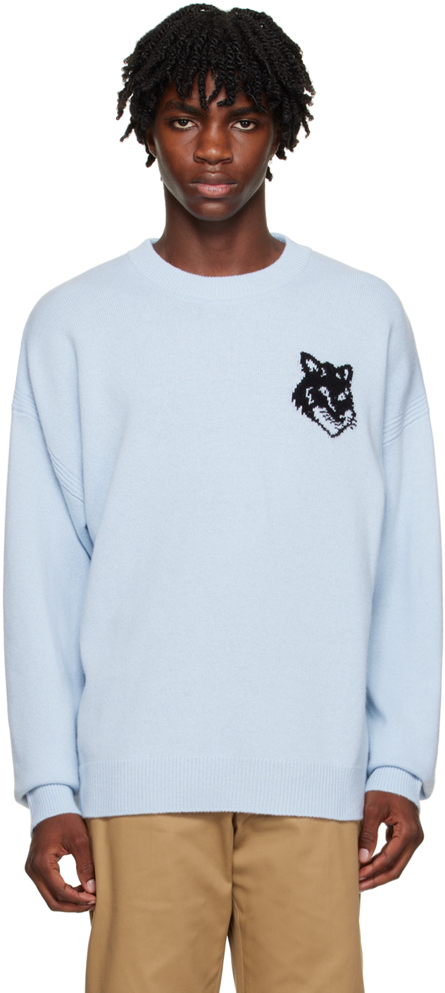 Blue Fox Head Sweater by Maison Kitsuné on Sale