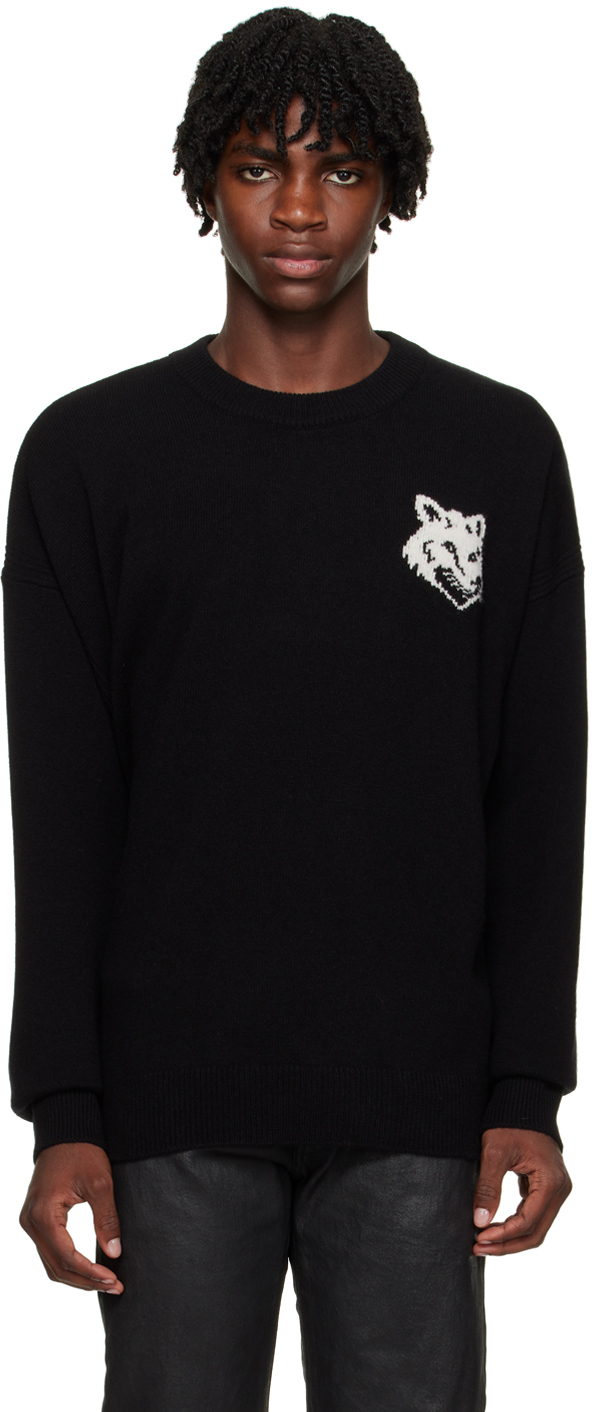 Shop Maison Kitsuné Black Fox Head Sweater In P199 Black